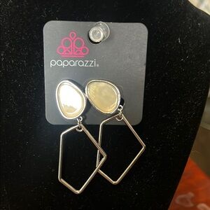 Paparazzi Silver and Cream Drop Earrings clip ons